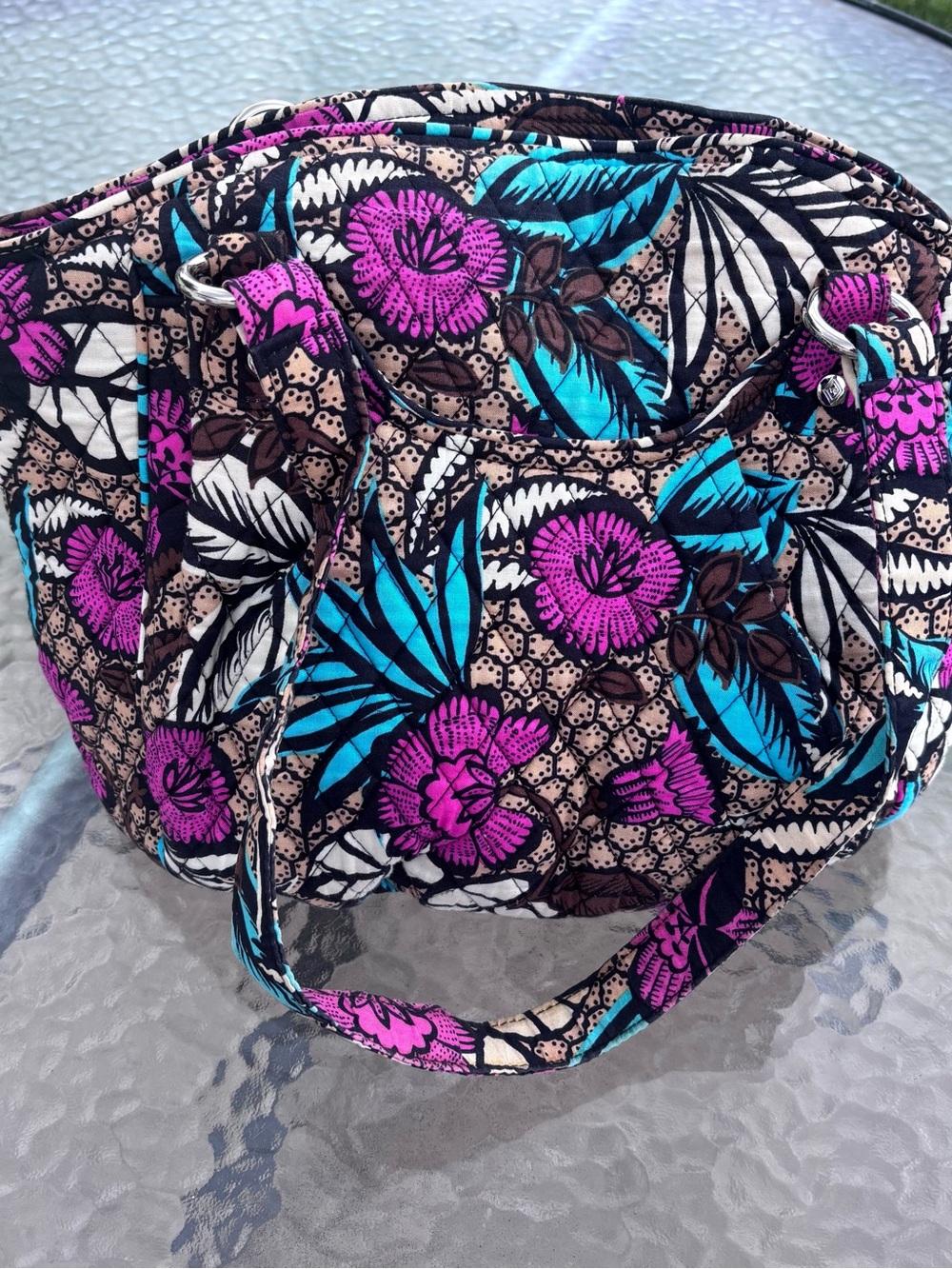 Vera Bradley Quilted Shoulder Bag - Purple Teal Brown Floral